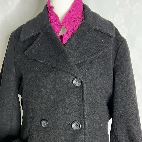 Land's End Black double Breasted Pea  Coat - Picture 2 of 13